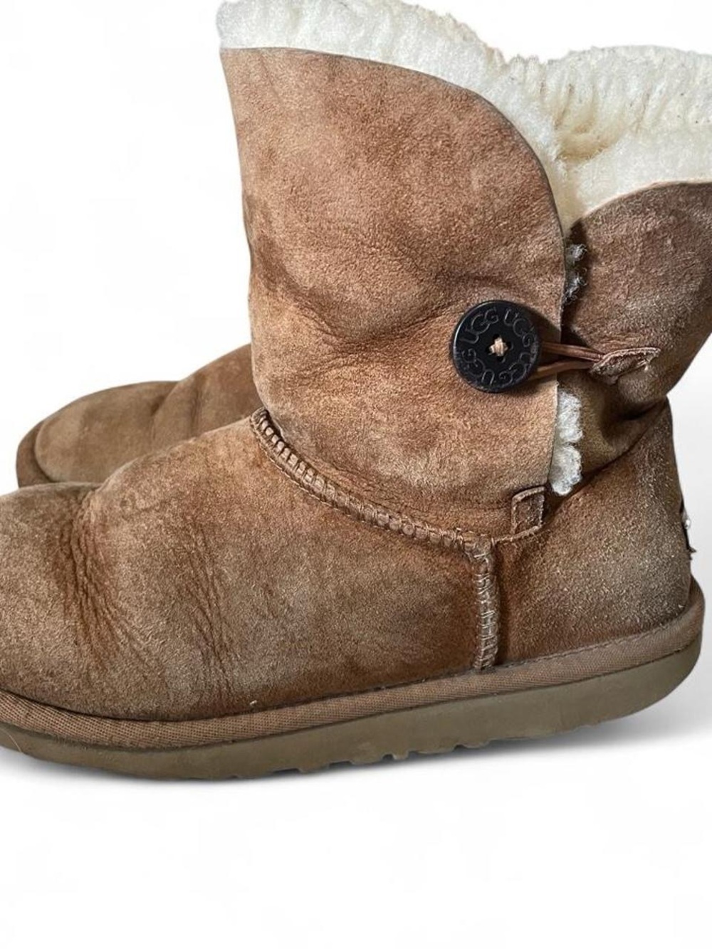 UGG Chestnut Suede Shearling Button Boot - Brown
